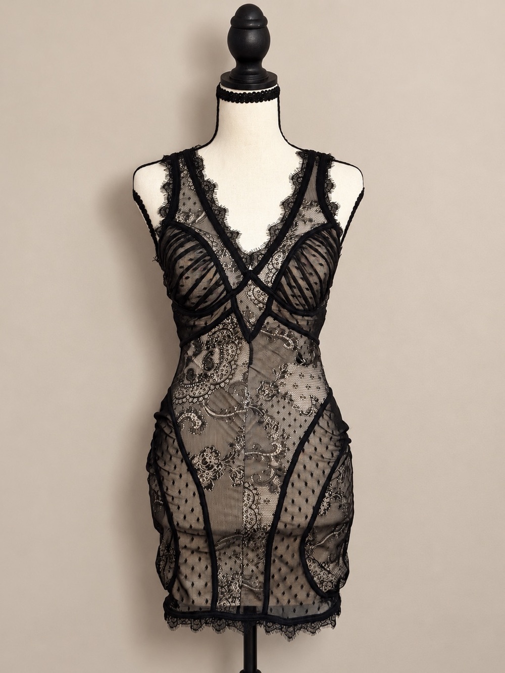 Bebe Black Lace Corset Bustier Mini Dress XXS